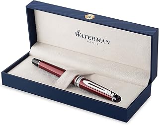 Stylo plume waterman expert, rouge foncé avec garniture chromée, cartouche d'encre bleue moyenne