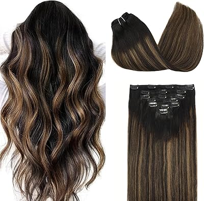 Extensions de cheveux vrais humains balayage noir naturel à brun châtain