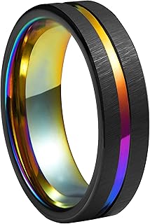 Bague de mariage en tungstène poli noir arc-en-ciel triton 6 mm, magnifiques bagues
