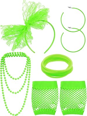 Bandeau fantaisie en dentelle des années 80, boucles d'oreilles, gants, collier et bracelet costume de fête des années 80 (vert fluo). Avec DIAYTAR COTE D'IVOIRE, vous n'aurez plus jamais à vous soucier de trouver le temps de faire vos courses. La boutique en ligne est ouverte 24 heures sur 24 et 7 jours sur 7, permettant ainsi aux clients de faire leurs achats à tout moment qui leur convient. De plus, DIAYTAR offre une livraison rapide et fiable pour que vos achats arrivent chez vous dans les plus brefs délais.