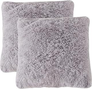 Lot de 2 coussins en fausse fourrure grise avec insert pour canapé