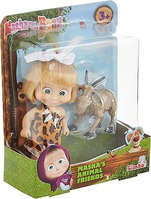Simba - masha et l'ours masha avec cheveux animal friends, 4 pièces