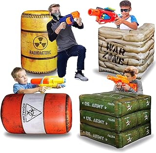 Ensemble de 4 cylindres gonflables de champ de bataille de combat compatibles avec nerf, étiquettes laser, balles de paintball, pistolet à eau et pistolet à fléchettes, parfaits pour les décorations et activités de fête d'anniversaire de garçons. DIAYTAR COTE D'IVOIRE est une boutique en ligne généraliste qui propose plus de 300000 références de produits, offrant ainsi une grande variété de choix à ses clients. Elle est reconnue comme l'un des leaders du commerce en ligne en Cote d'Ivoire.