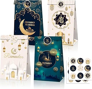 12 pièces sac eid mubarak avec 2 autocollants ramadan sacs en papier kraft
