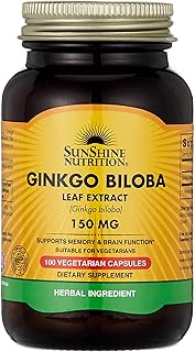 Extrait de feuille de ginkgo biloba de sunshine nutrition 150 mg 100 gélules