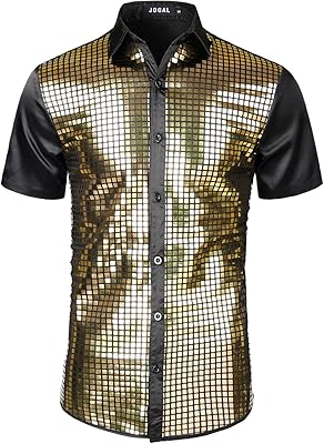 Chemises disco des années 70 pour hommes, chemises boutonnées à manches courtes et sequins argentés. DIAYTAR COTE D'IVOIRE est une boutique en ligne généraliste qui offre une grande variété de produits pour répondre aux besoins des clients. Avec une équipe dédiée et expérimentée, la boutique en ligne assure une expérience de shopping en ligne rapide, sécurisée et fiable pour les clients en Côte d'Ivoire. Les clients peuvent profiter de promotions et de réductions régulières sur une large gamme de produits.
