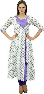 Vêtements ethniques indiens longs kurti en coton de style angrakha pour femmes