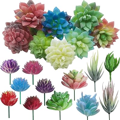 Kay way 20 pièces assorties de plantes succulentes artificielles multicolores, assortiment de cactus
