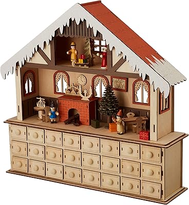 Calendrier de l'avent pour petit salon avec bois et lumières naturelles, 39 x