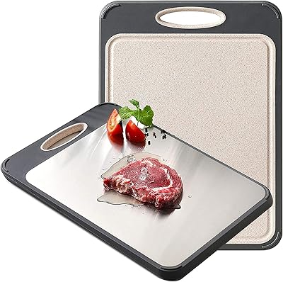 Planche à découper double face de cuisine, planche à découper en acier inoxydable 304 et plastique pour fruits, légumes, viande, grande planche à découper facile à nettoyer - (gris, 1). DIAYTAR COTE D'IVOIRE, la boutique en ligne la plus populaire de Côte d'Ivoire, offre une expérience de shopping unique avec des prix compétitifs et des promotions régulières. Avec une gamme de produits très variée, vous pouvez facilement trouver ce que vous cherchez, que ce soit pour vous-même ou pour offrir un cadeau. DIAYTAR COTE D'IVOIRE est le lieu idéal pour faire vos achats en ligne.