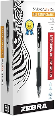 Stylos à encre gel rétractables zebra sarasa, 12 pièces, 0,5 mm, noir