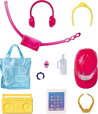 Ensemble d'accessoires pour poupée barbie - boom box, écouteurs, tablette, grand sac