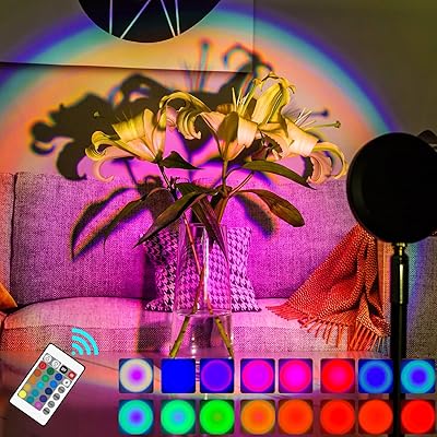 Lampe led coucher de soleil avec télécommande, 16 couleurs, veilleuse arc-en-ciel rotative à