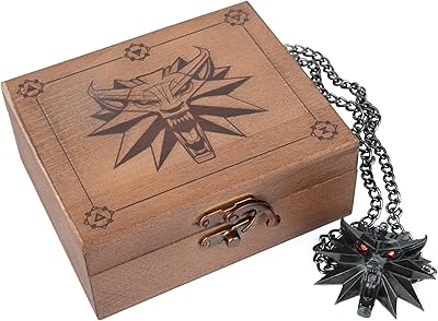 Collier jinx the witcher 3 avec médaillon loup blanc + yeux led +