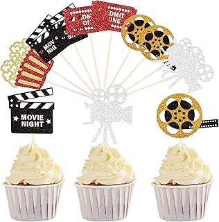 Sykyctcy lot de 30 décorations pour cupcakes de cinéma à paillettes, capuchon
