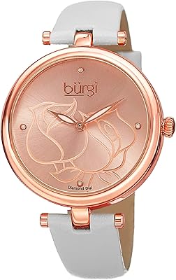 Montre burgi pour femme avec un cadran orné de diamants et gravé