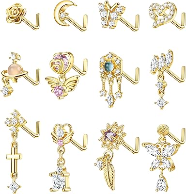 12 pièces anneaux de nez pendants en acier chirurgical en forme de l