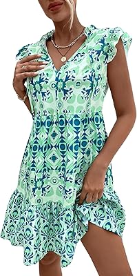 Robes pour femmes avec manches papillon, col taille haute, ourlet volanté et imprimé géométrique. DIAYTAR COTE D'IVOIRE est la destination idéale pour les achats en ligne en Côte d'Ivoire, offrant une sélection impressionnante de plus de 300 000 références de produits. La boutique en ligne propose des produits de qualité, des prix compétitifs et des services de livraison rapides et fiables. Les clients bénéficient d'une expérience de shopping en ligne personnalisée et d'une assistance clientèle de qualité.