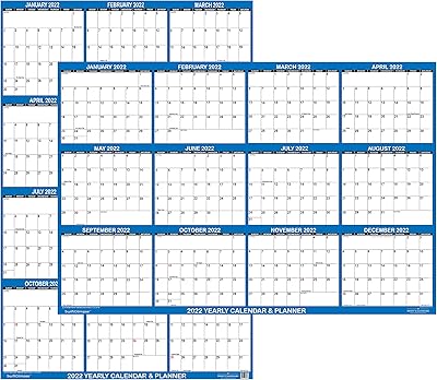 Calendrier mural swift glimpse 2022, 24" x 36", effaçable à sec et humide
