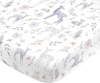 Drap de berceau pour tout-petit nojo super doux à fleurs et cerfs, gris