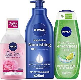 Coffret nivea soins corps : gel douche citronnelle & huile 500 ml + eau micellaire visage, démaquillant, soin rose, 400 ml + lait corps, nourrissant, 625 ml. En tant que boutique en ligne généraliste de référence en Côte d'Ivoire, DIAYTAR COTE D'IVOIRE met à disposition de ses clients un large éventail de produits de haute qualité. Plus de 300 000 références sont disponibles pour sublimer votre quotidien et répondre à vos attentes les plus élevées.