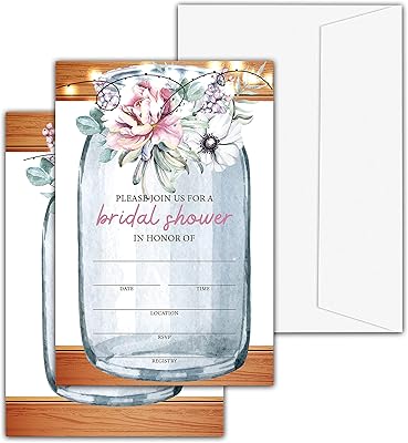Invitations rustiques pour fête prénuptiale en pot mason avec enveloppes, 25 pièces d'invitation