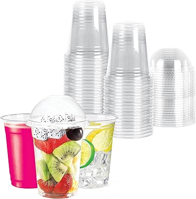 Gobelets en plastique avec couvercle en dôme - 50 gobelets de 14 oz