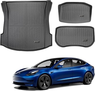 Tapis de coffre toutes saisons okoz® 2021, 2022, 2023 tesla modèle 3, doublures