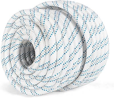 Findmall corde en polyester tressé de 150 pieds 5/8" blanc, gris et bleu