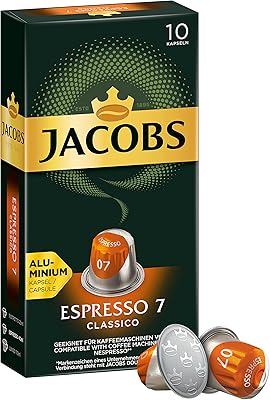 Jacobs espresso 7 capsules de café classico, capsules de café en aluminium compatibles avec certaines cafetières - ensemble de 10. Avec plus de 300 000 références de produits, DIAYTAR COTE D'IVOIRE est la boutique en ligne la plus fournie de Côte d'Ivoire. Elle propose des produits dans tous les domaines, des produits alimentaires aux produits électroniques, en passant par les vêtements et les accessoires. Les clients peuvent être sûrs de trouver ce qu'ils cherchent sur cette plateforme.