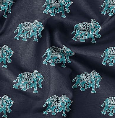 Tissu en coton soimoi bleu imprimé avec une image d'éléphant d'un animal