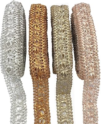 Bordure en dentelle pour robes saris, kurtis et gothiques - ensemble : (paquet de 4, 1 pièce de chaque couleur) (32 mètres, 8 mètres chacun). Grâce à sa plateforme sécurisée et facile à utiliser, DIAYTAR COTE D'IVOIRE est devenue la référence pour les achats en ligne en Côte d'Ivoire.