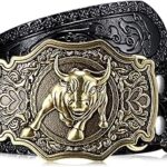 Ceinture en cuir western cowboy longhorn avec boucle florale pour homme, largeur 1,5