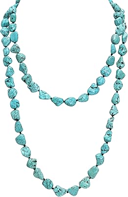 Collier de perles turquoise sans fin, longue pierre nouée, collier de bijoux faits