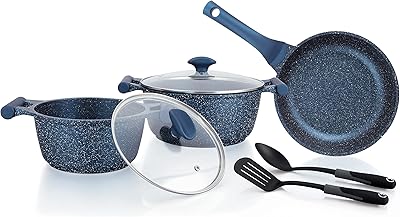 Batterie de cuisine en granit antiadhésif en fonte d'aluminium prestige essentials avec base