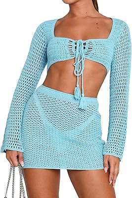 Ensemble deux pièces pour femmes y2k, short tricoté au crochet, short ajouré, jupe