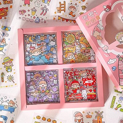 100 feuilles d'autocollants de scrapbooking washi en forme de personnage dessin animé