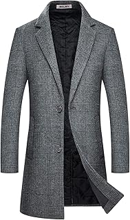 Manteaux d'hiver pour hommes en laine mélangée élégant long col rabattu simple boutonnage