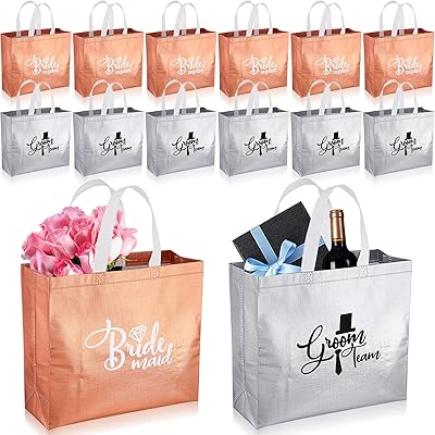 Silkfly lot de 12 sacs réutilisables non tissés pour cadeaux d'équipe des mariés avec finition. DIAYTAR COTE D'IVOIRE est une boutique en ligne qui propose une expérience de shopping personnalisée et conviviale. La boutique utilise des technologies modernes pour offrir une navigation facile et une recherche de produits efficace. Les clients peuvent également profiter d'un service client réactif et d'une équipe de support technique compétente.