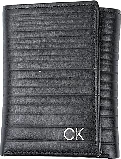 Portefeuille rayé en cuir à trois volets avec protection rfid calvin klein