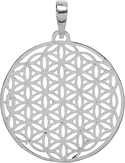 Pendentif fleur de vie en métal argenté - symbole géométrique sacré pour la guérison