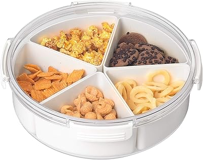 Plateau de service rond en plastique blanc avec couvercles, 5 assiettes individuelles