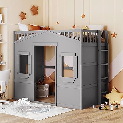 Lit mezzanine double fohik avec échelle pour chambre d'enfant cadre de lit