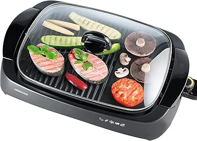 Gril électrique sain kenwood 1700 w avec couvercle en verre, contrôle de température