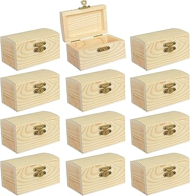 12 petits coffres au trésor en bois non finis avec couvercle pour travaux