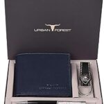 Coffret cadeau portefeuille en cuir austin classic + porte-clés + stylo pour homme