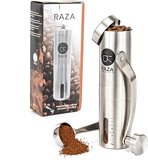 Moulin à café manuel raza avec réglage réglable, broyeur conique et moulin à grains en acier inoxydable entièrement brossé. DIAYTAR COTE D'IVOIRE propose une large sélection de produits en ligne, allant des produits alimentaires aux produits électroniques, en passant par les vêtements et les accessoires. Avec plus de 300000 références, les clients peuvent trouver tout ce qu'ils cherchent en un seul endroit.