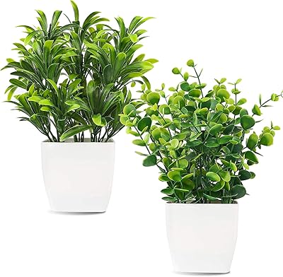 Kastwave petites plantes artificielles en pot en plastique, fausses feuilles d'eucalyptus, plantes