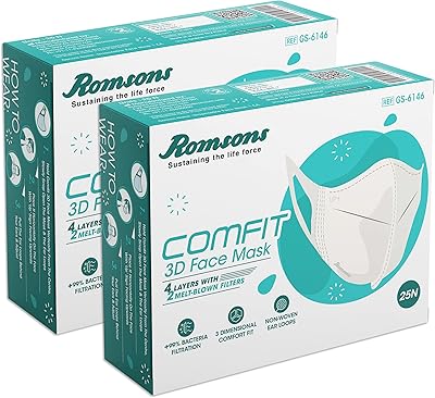 Masque facial 3d 4 couches romson's comfort avec 2 filtres bouffants et 2