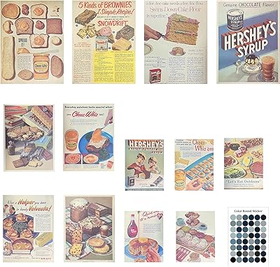 14 pièces d'images esthétiques de nourriture vintage pour affiches murales, ensemble d'impression d'art